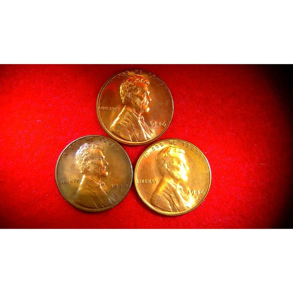 1946 Lincoln Wheat Cents (P, D (tone), and S) BU Quality Lot 255